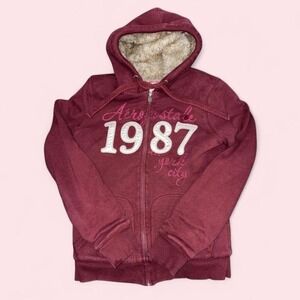 VTG Y2K Aeropostale Jacket Juniors Large Sherpa Lined Hoodie Preppy Mallcore